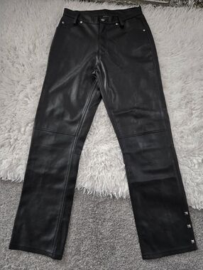 Morbid Threads Y2K Vintage Goth Black Faux Leather Straight Leg Pants. Size 30.